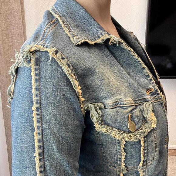 Early 2000s Y2K Style Plein Sud Jeans Distressed Denim Jacket – Fits XS - Picture 3 of 8